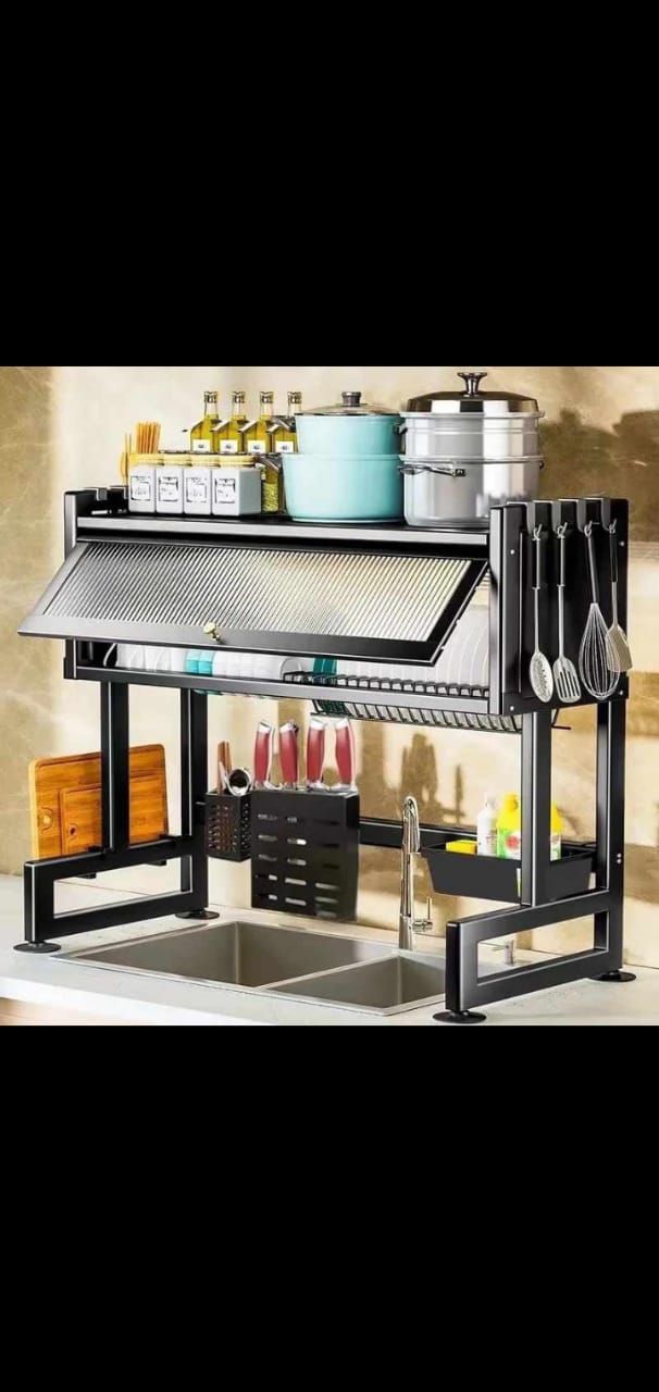 2-Tier Stainless Steel Dish Drainer Kitchen Storage Organization over the sink dish drying rack roll up dish drying rack