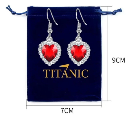 Ocean Heart Titanic Blue Pendant Necklace+Velvet Bag