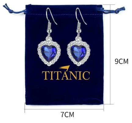 Ocean Heart Titanic Blue Pendant Necklace+Velvet Bag