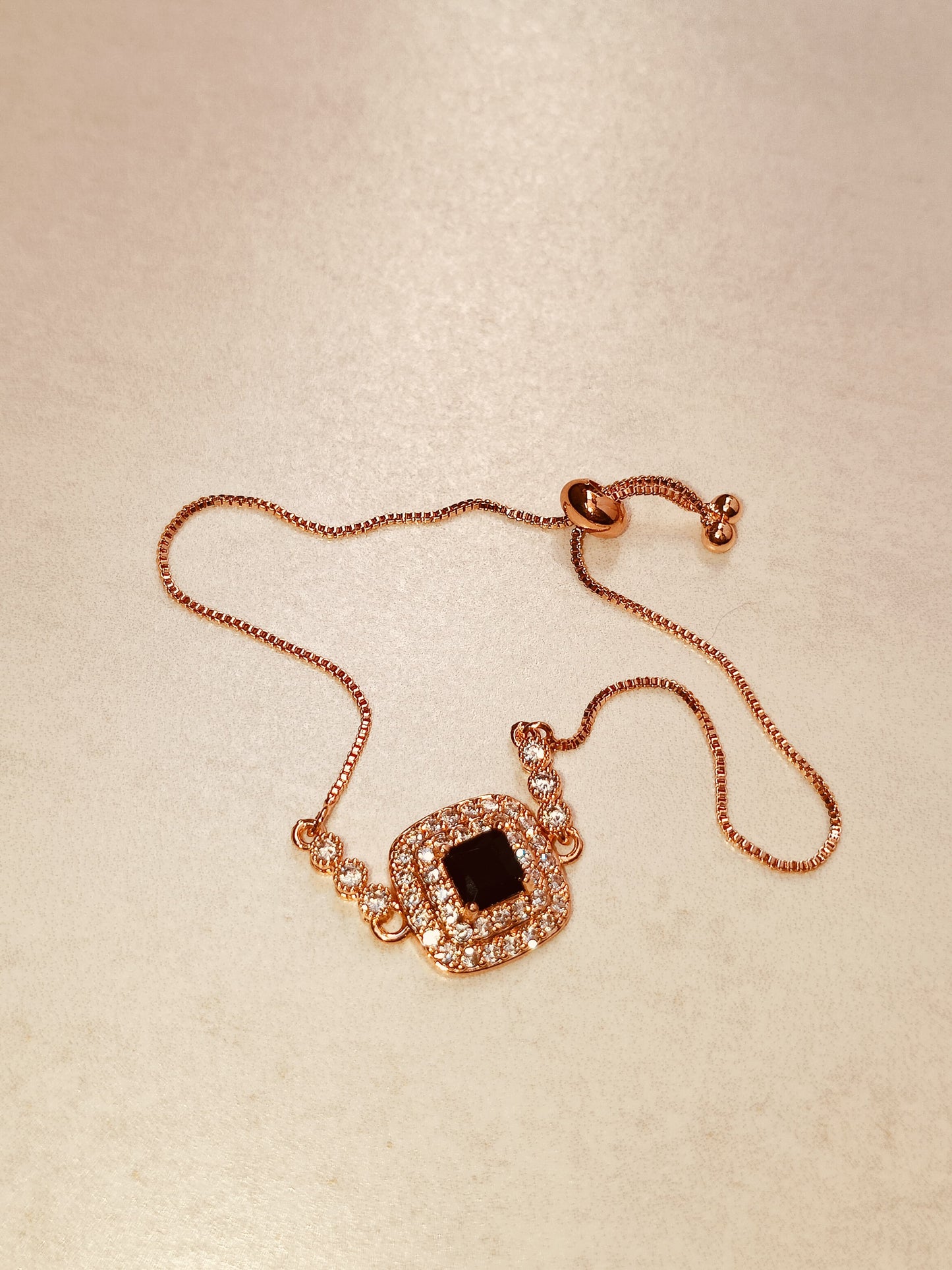 Elegant Rose Gold Jewelry Set with Black Square Stones