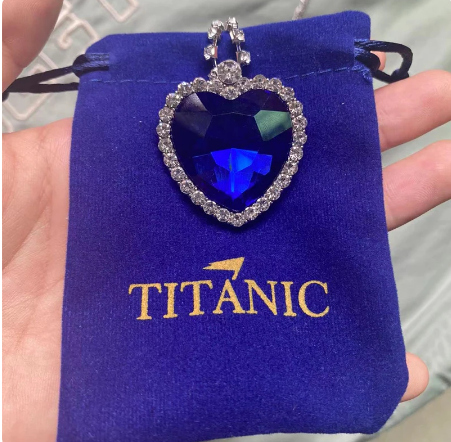 Ocean Heart Titanic Blue Pendant Necklace+Velvet Bag