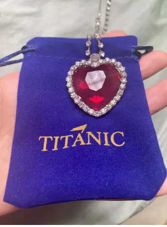 Ocean Heart Titanic Blue Pendant Necklace+Velvet Bag